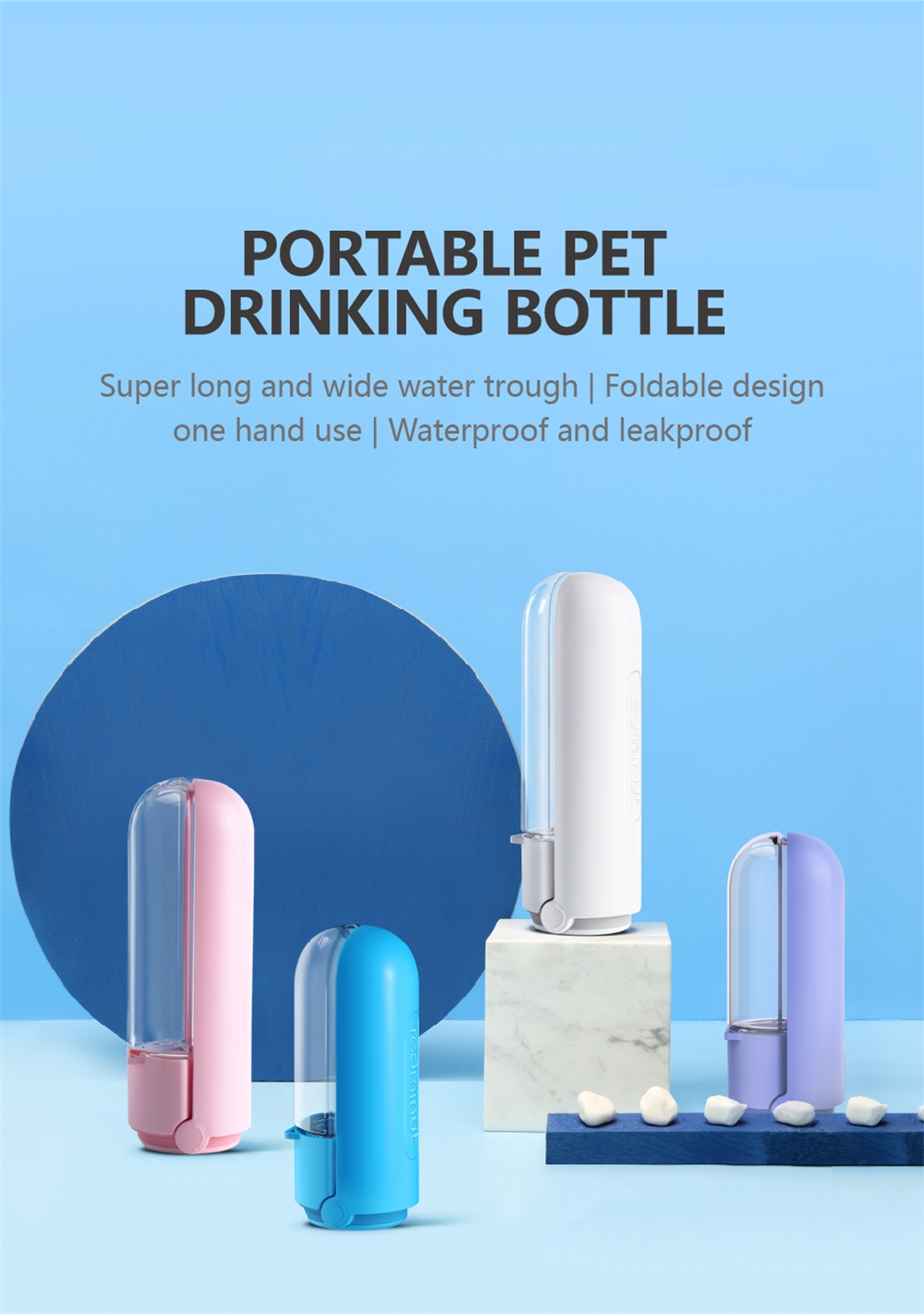 Redminut High Quality Collapsible Plastic Travel Drink Feeder Portable Pet Dog Water Bottle 420Ml
